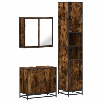 Set mobilier de baie, 3 piese, stejar fumuriu, lemn prelucrat - Img 2