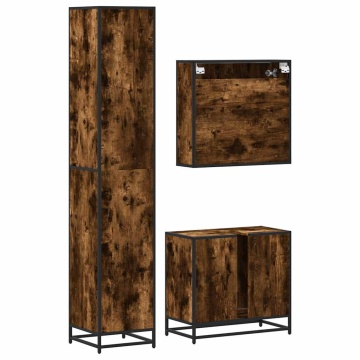 Set mobilier de baie, 3 piese, stejar fumuriu, lemn prelucrat - Img 6