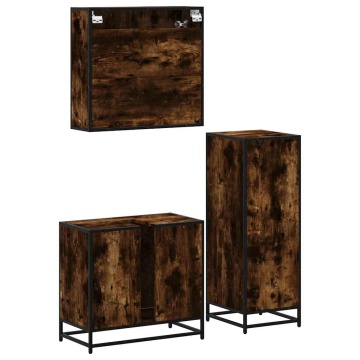 Set mobilier de baie, 3 piese, stejar fumuriu, lemn prelucrat - Img 7