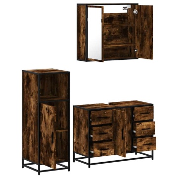 Set mobilier de baie, 3 piese, stejar fumuriu, lemn prelucrat - Img 5