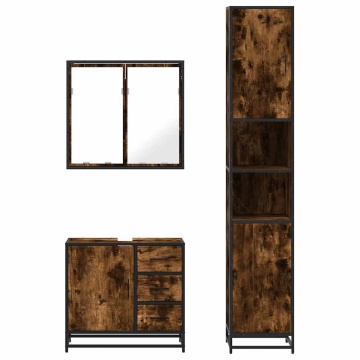 Set mobilier de baie, 3 piese, stejar fumuriu, lemn prelucrat - Img 8