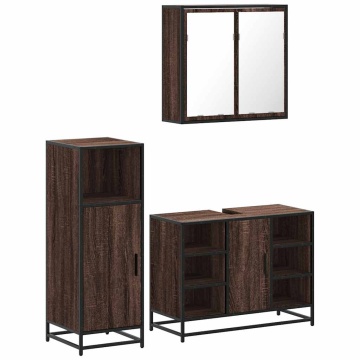 Set mobilier de baie, 3 piese, stejar maro, lemn prelucrat - Img 2