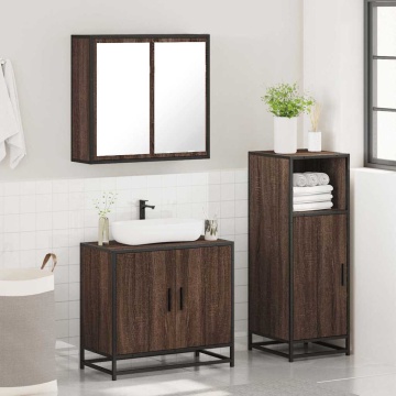 Set mobilier de baie, 3 piese, stejar maro, lemn prelucrat - Img 4
