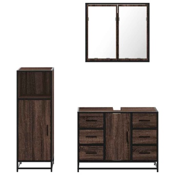 Set mobilier de baie, 3 piese, stejar maro, lemn prelucrat - Img 8