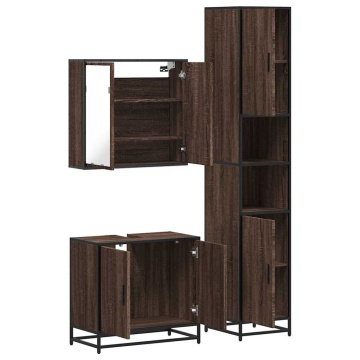 Set mobilier de baie, 3 piese, stejar maro, lemn prelucrat - Img 7