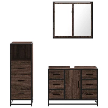 Set mobilier de baie, 3 piese, stejar maro, lemn prelucrat - Img 8