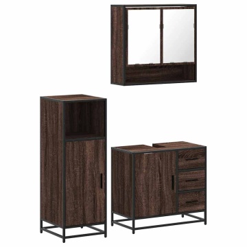 Set mobilier de baie, 3 piese, stejar maro, lemn prelucrat - Img 2