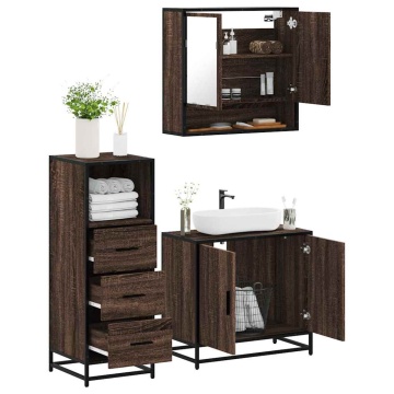 Set mobilier de baie, 3 piese, stejar maro, lemn prelucrat - Img 1