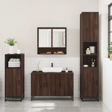 Set mobilier de baie, 3 piese, stejar maro, lemn prelucrat - Img 3