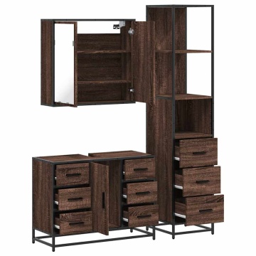 Set mobilier de baie, 3 piese, stejar maro, lemn prelucrat - Img 7