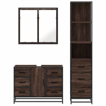 Set mobilier de baie, 3 piese, stejar maro, lemn prelucrat - Img 8