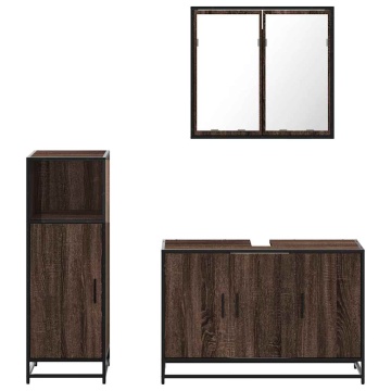 Set mobilier de baie, 3 piese, stejar maro, lemn prelucrat - Img 8