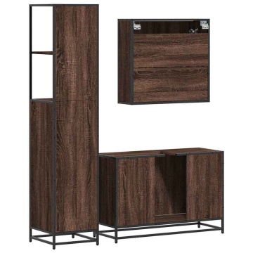 Set mobilier de baie, 3 piese, stejar maro, lemn prelucrat - Img 6