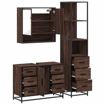 Set mobilier de baie, 3 piese, stejar maro, lemn prelucrat - Img 7