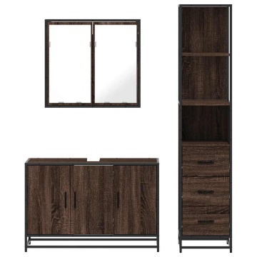 Set mobilier de baie, 3 piese, stejar maro, lemn prelucrat - Img 8