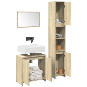 Set mobilier de baie, 3 piese, stejar sonoma, lemn prelucrat - Img 1