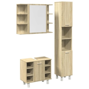 Set mobilier de baie, 3 piese, stejar sonoma, lemn prelucrat - Img 2