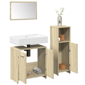 Set mobilier de baie, 3 piese, stejar sonoma, lemn prelucrat - Img 1