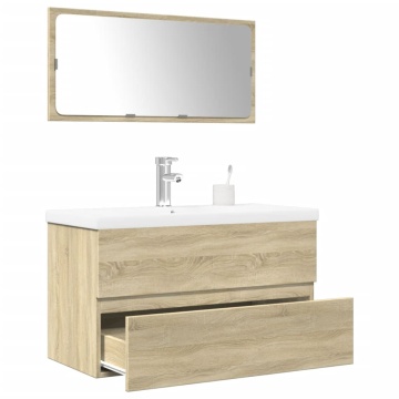 Set mobilier de baie, 3 piese, stejar sonoma, lemn prelucrat - Img 1