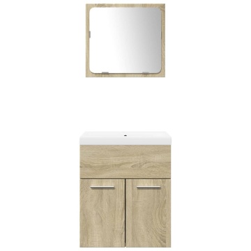 Set mobilier de baie, 3 piese, stejar sonoma, lemn prelucrat - Img 4