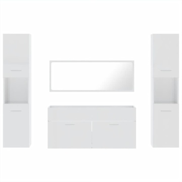 Set mobilier de baie, 4 piese, alb extralucios, lemn prelucrat - Img 8