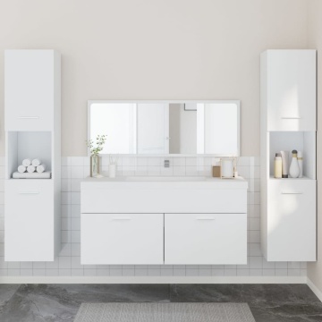 Set mobilier de baie, 4 piese, alb, lemn prelucrat - Img 1