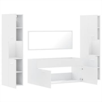 Set mobilier de baie, 4 piese, alb, lemn prelucrat - Img 7