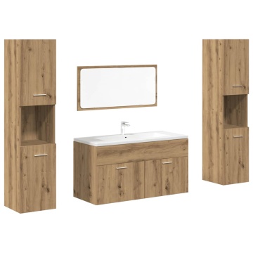 Set mobilier de baie, 4 piese, stejar artizanal, lemn prelucrat - Img 2