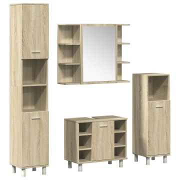 Set mobilier de baie, 4 piese, stejar sonoma, lemn prelucrat - Img 2