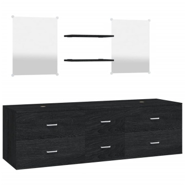 Set mobilier de baie, 5 piese, negru, lemn prelucrat - Img 2