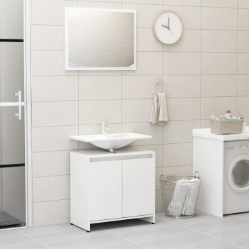 Set mobilier de baie, alb extralucios, PAL - Img 1
