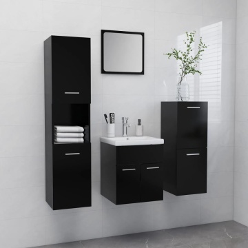 Set mobilier de baie, negru, lemn prelucrat - Img 1