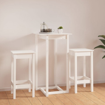 Set mobilier de bar, 3 piese, alb, lemn masiv de pin - Img 3