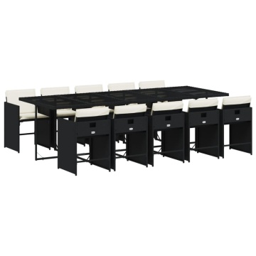 Set mobilier de exterior cu perne, 11 piese, negru, poliratan - Img 2