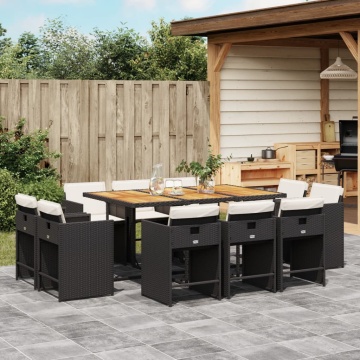 Set mobilier de exterior cu perne, 11 piese, negru, poliratan - Img 1
