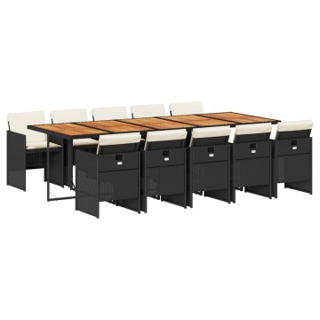 Set mobilier de exterior cu perne, 11 piese, negru, poliratan - Img 2