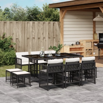 Set mobilier de exterior cu perne, 11 piese, negru, poliratan - Img 1