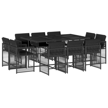 Set mobilier de exterior cu perne, 11 piese, negru, poliratan - Img 2