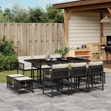 Set mobilier de exterior cu perne, 11 piese, negru, poliratan - Img 1