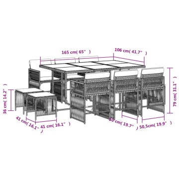 Set mobilier de exterior cu perne, 11 piese, negru, poliratan - Img 5