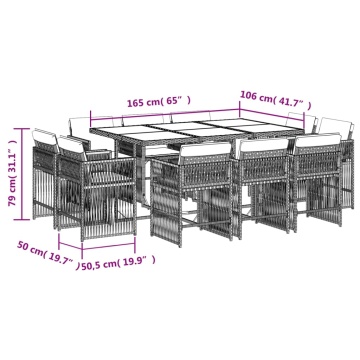 Set mobilier de exterior cu perne, 11 piese, negru, poliratan - Img 5