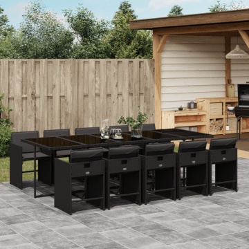 Set mobilier de exterior cu perne, 11 piese, negru, poliratan - Img 1