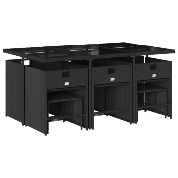 Set mobilier de exterior cu perne, 11 piese, negru, poliratan - Img 3