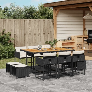 Set mobilier de exterior cu perne, 11 piese, negru, poliratan - Img 1