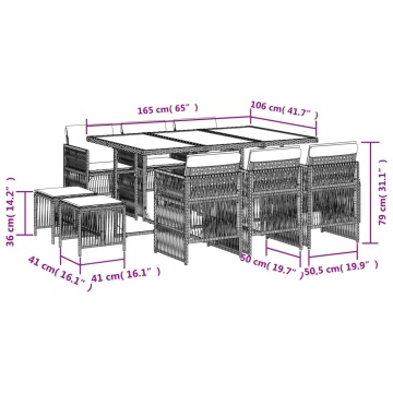 Set mobilier de exterior cu perne, 11 piese, negru, poliratan - Img 5