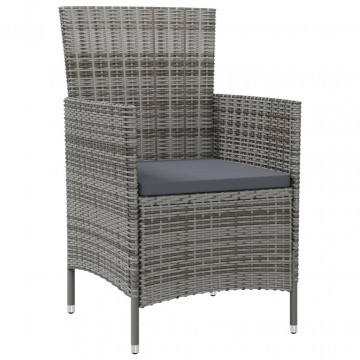 Set mobilier de exterior cu perne, 3 piese, gri, poliratan - Img 3