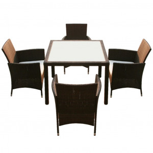 Set mobilier de exterior cu perne, 5 piese, maro, poliratan - Img 5