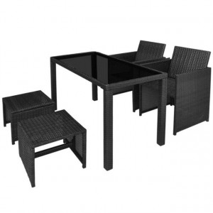 Set mobilier de exterior cu perne, 5 piese, negru, poliratan - Img 4