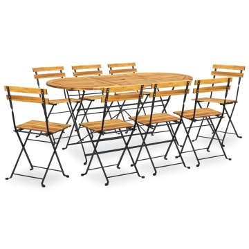 Set mobilier de exterior pliabil, 9 piese, lemn masiv de acacia - Img 1