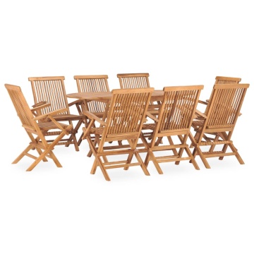 Set mobilier de exterior pliabil, 9 piese, lemn masiv de tec - Img 1